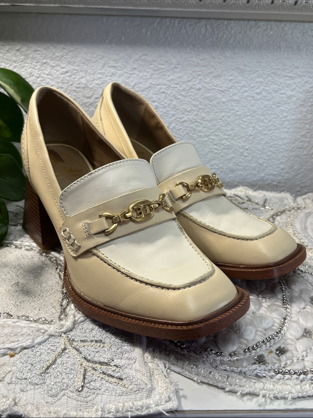 Sam Edelman Quincy Ivory Leather Horsebit Loafers Size 8M Block Heel - Picture 14 of 14